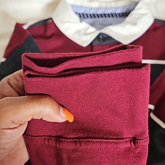 Denver Hayes Men's Polo Long Sleeves Cotton Shirt Large Burgundy/White LG - Picture 14 of 16